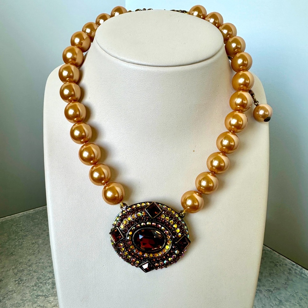 Heidi Daus Gold Pearl Necklace with Bronze Pendant